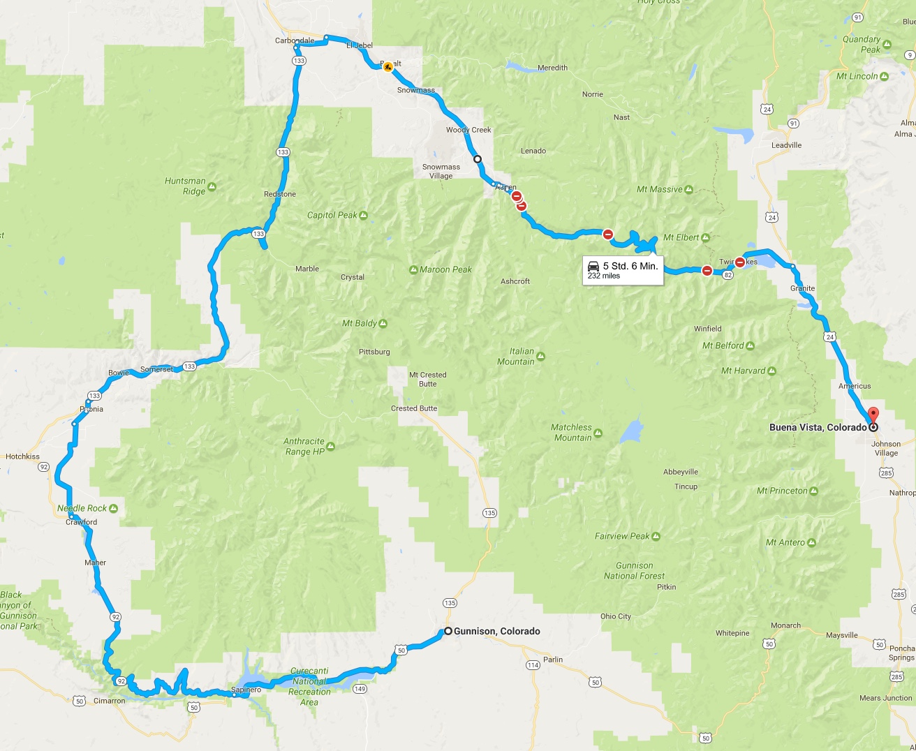 Von Buena Vista über Aspen nach Gunnison